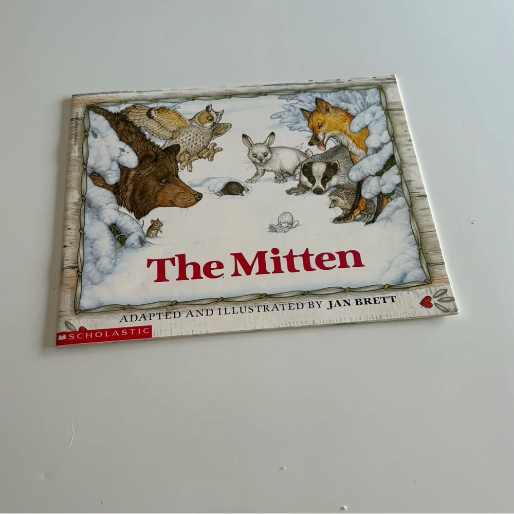 The Mitten Illustrated Children's Book - White/Cream with Red Title- paperback